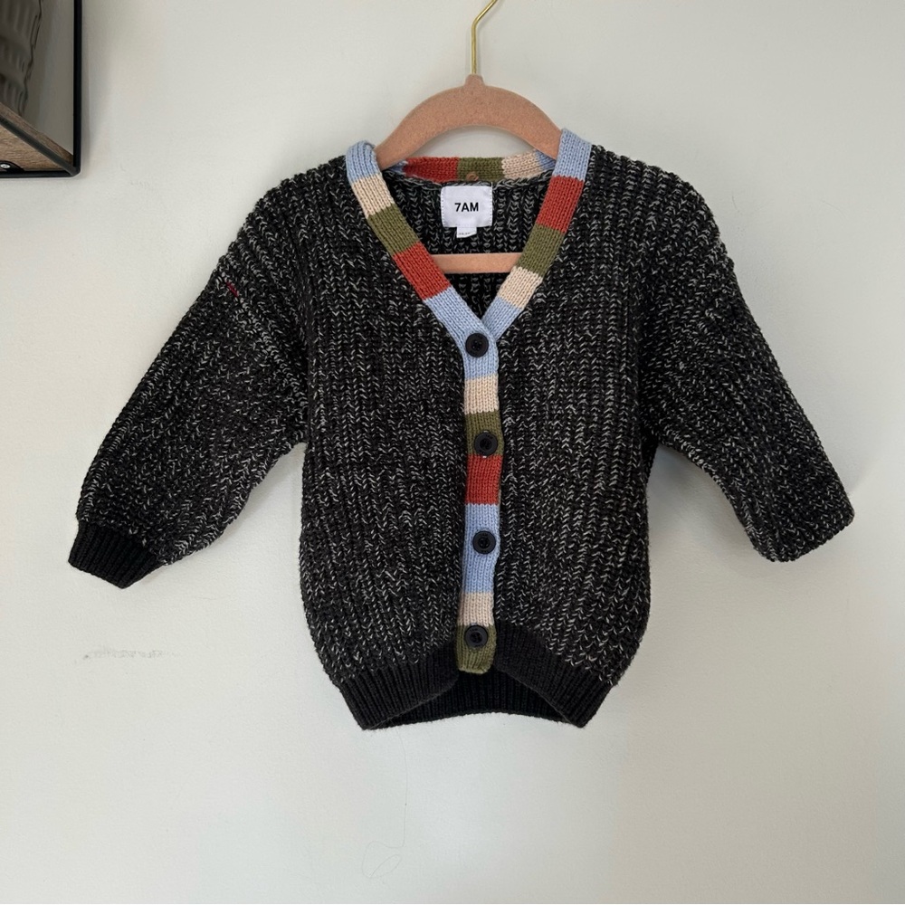 7AM‎ Enfant Chunky Cardigan Black Melange Size 12-18 Months